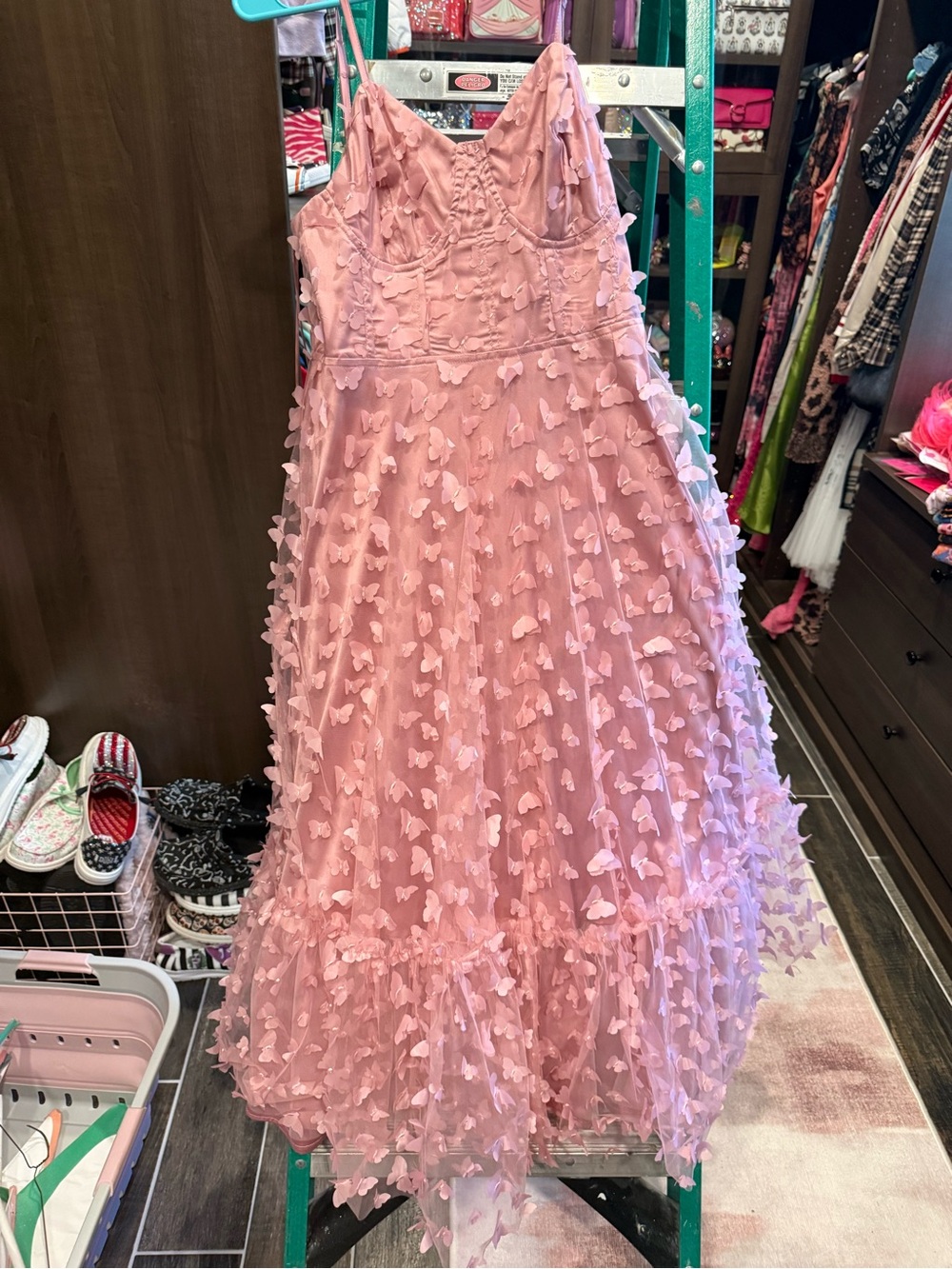 Pink Butterfly Appliqué Tulle Dress